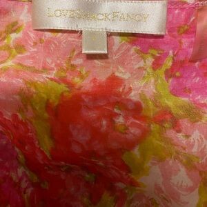 LoveShackFancy Pink, Coral & Yellow Floral Silk Blouse